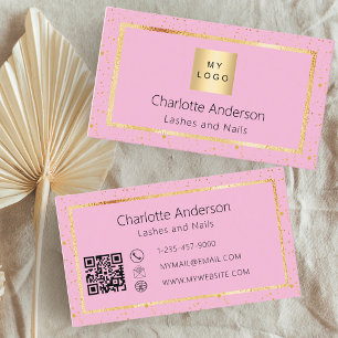 Pink gold elegant logo modern QR code Business Card
