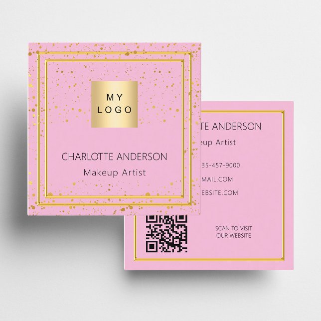 Pink gold elegant logo QR code Square Business Card (Creator Uploaded)