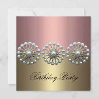 Pink & Gold Elegant Pearl Birthday Invitation