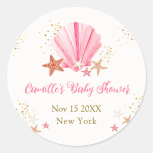 Pink Gold Elegant Starfish Seashell Baby Shower  Classic Round Sticker