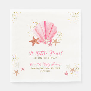 Pink Gold Elegant Starfish Seashell Baby Shower  Napkin