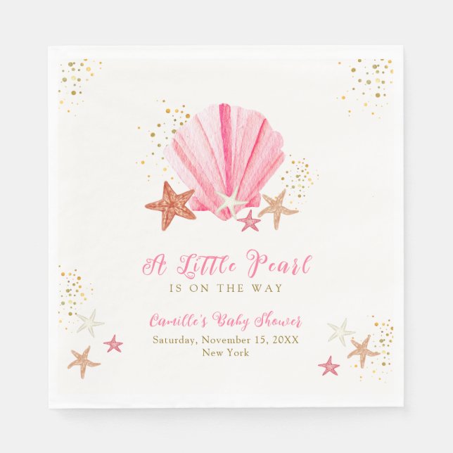Pink Gold Elegant Starfish Seashell Baby Shower  Napkin (Front)