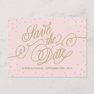 Pink & Gold Elegant Stars Save the Date Postcard