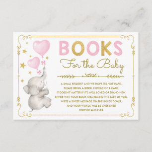 Pink Gold Elephant Baby Girl Bring a Book Card