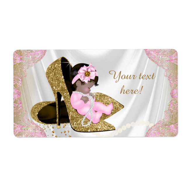 Pink Gold Ethnic Baby Shower Water Bottle Labels (Front)