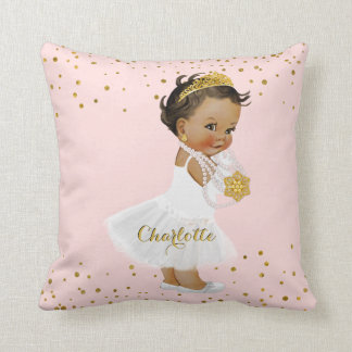 Pink Gold Ethnic Princess Ballerina Nursery Name Throw Pillow