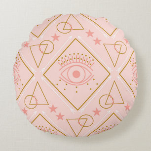 Pink Gold Eyes: Geometric Seamless Design Round Pillow