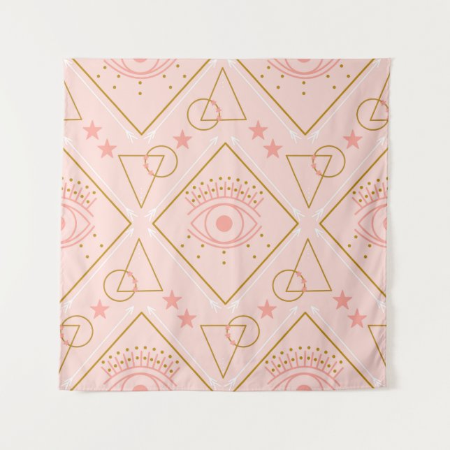 Pink Gold Eyes: Geometric Seamless Design Tapestry (Front)