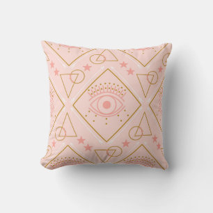 Pink Gold Eyes: Geometric Seamless Design Throw Pillow