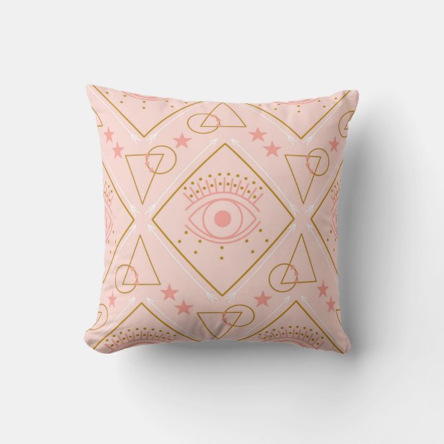 Pink Gold Eyes: Geometric Seamless Design Throw Pillow (Front)