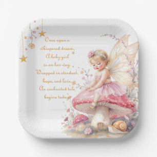 Pink & Gold Fairy Cottage Core Girl's Baby Shower Paper Plate