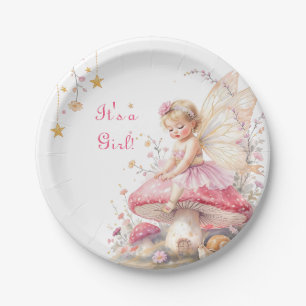 Pink & Gold Fairy Cottage Core Girl's Baby Shower  Paper Plate