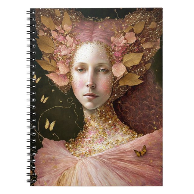 Pink Gold Fairy Fae Woman Fantasy Art Notebook (Front)