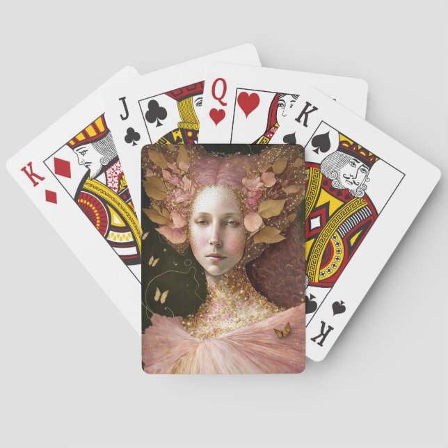 Pink Gold Fairy Fae Woman Fantasy Art Playing Cards (Back)