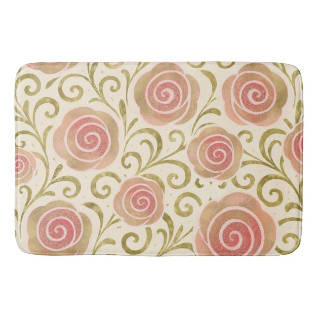 Pink & Gold Fairy Tale Storybook Princess Roses Bath Mat (Front)