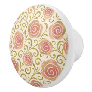 Pink & Gold Fairy Tale Storybook Princess Roses Ceramic Knob