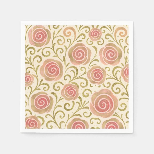 Pink & Gold Fairy Tale Storybook Princess Roses Napkin (Front)