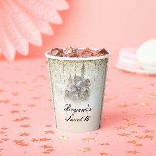 Pink Gold Fairytale Princess Castle Birthday Paper Cups