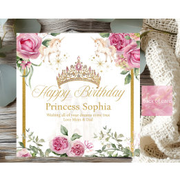 Pink Gold Fairytale Princess Crown Birthday Card  