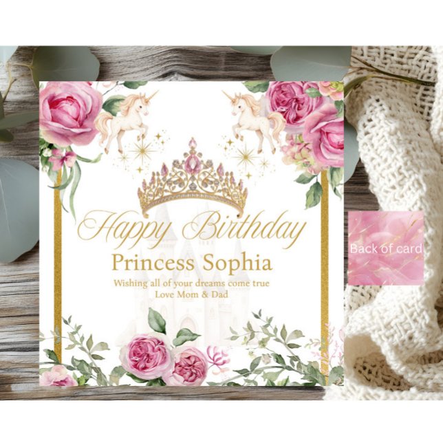 Pink Gold Fairytale Princess Crown Birthday Card   (Creator Uploaded)
