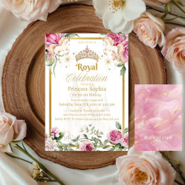 Pink Gold Fairytale Princess Crown Birthday Party Invitation