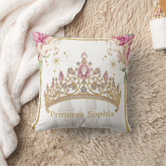 Pink Gold Fairytale Princess Crown Birthday Party  Throw Pillow
