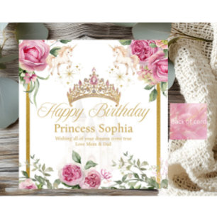 Pink Gold Fairytale Princess Crown Carte d'anniver