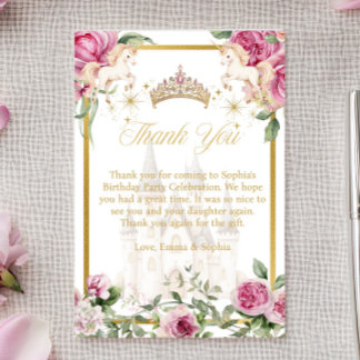 Pink Gold Fairytale Princess Crown Thank You Cards