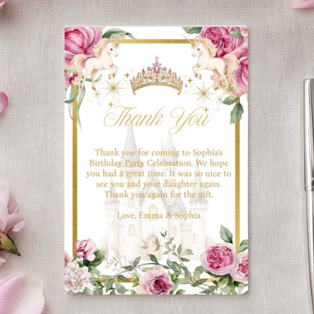 Pink Gold Fairytale Princess Crown Thank You Cards (Creator Uploaded)