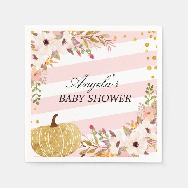 Pink Gold Fall Pumpkin Cocktail Paper Napkins (Front)