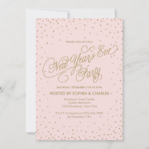Pink & Gold Fancy Stars New Year's Eve Party Invitation