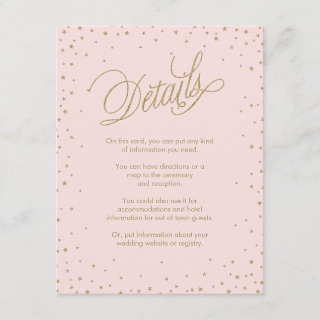 Pink & Gold Fancy Stars Wedding Enclosure Card (Front)