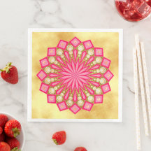 Pink Gold Fantasy Mandala on Soft Gold Background