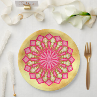 Pink Gold Fantasy Mandala Paper Plate