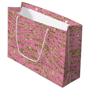 Pink Gold Faux Glitter Zebra Large Gift Bag