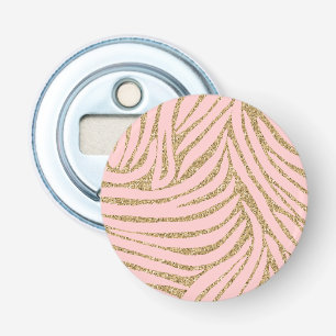 Pink Gold Faux Glitter Zebra Print Bottle Opener
