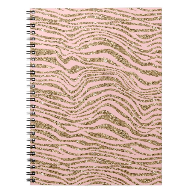Pink Gold Faux Glitter Zebra Print Notebook (Front)
