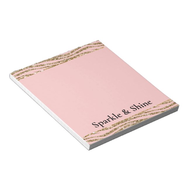 Pink Gold Faux Glitter Zebra Print Notepad (Angled)