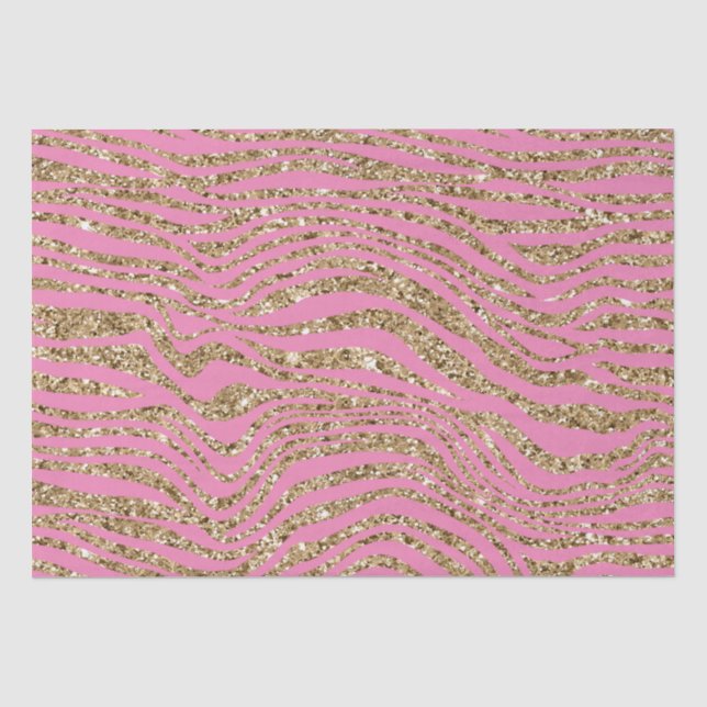 Pink Gold Faux Glitter Zebra  Tissue Paper (Front)