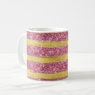 Pink Gold Faux Glittery Stripes Coffee Mug