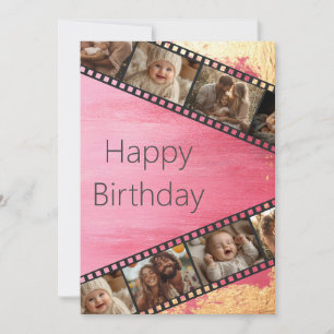 Pink & Gold Film Strip Photo Bonne carte d'anniver