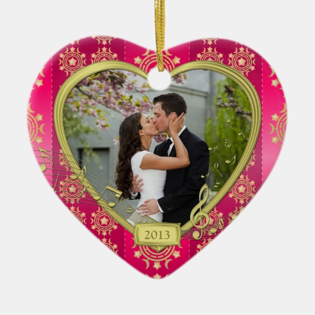 Pink Gold First Christmas Together Photo Xmas Ceramic Ornament (Front)