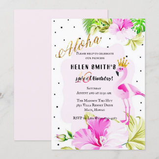 Pink Gold Flamingo Princess Aloha Sweet 16 Invitation