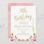 Pink Gold Floral 18th birthday invitation<br><div class="desc">Pink Gold Floral 18th birthday invitation  

Sweet and elegant pink and gold eighteenth birthday invitation featuring some faux gold foil text,  champagne glass and pink watercolor roses.  This is a lovely way to invite guests to your upcoming 18th birthday party.</div>