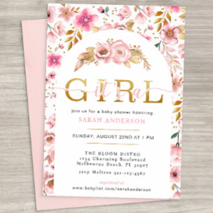 Pink Gold Floral Baby Girl Shower Elegant Invitation