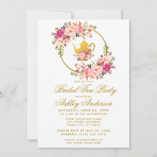 Pink Gold Floral Bridal Shower Tea Party Invite WG