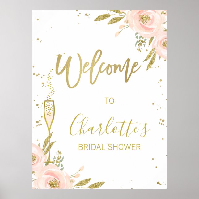 Pink Gold Floral Brunch Bridal Shower Welcome Poster (Front)