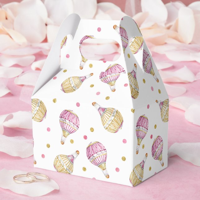 Pink Gold Floral Confetti Hot Air Balloon Favor Box (Wedding)