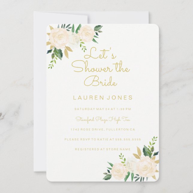 Pink Gold Floral Elegant Bridal Shower Invitation (Front)