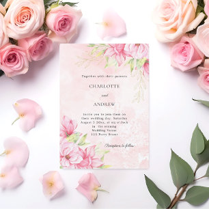 Pink gold floral elegant wedding invitation
